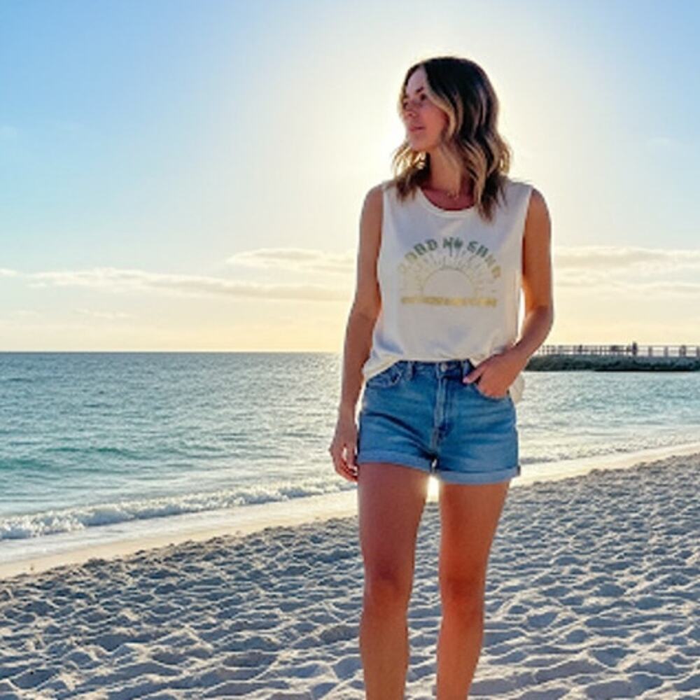 Saltwater Luxe Tank Top New Cream Gold Foil Graphic Good As Gold Large